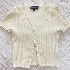 Cream Front Button Ribbed Top Size Small